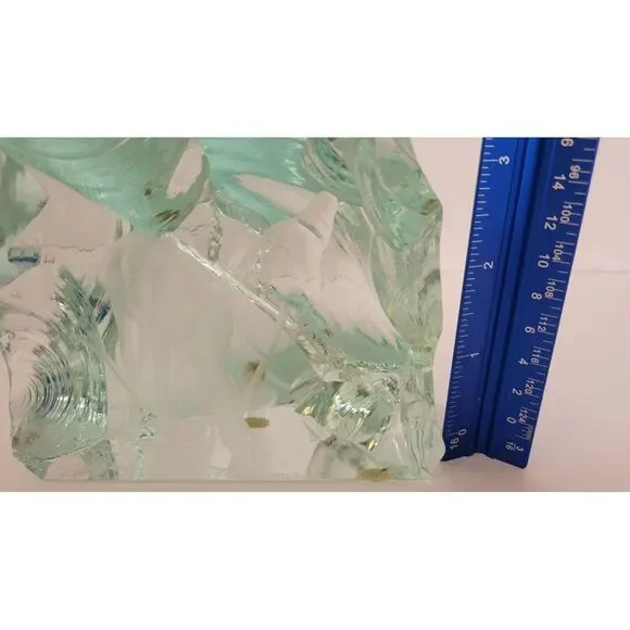 Vicke Lindstrand For Kosta Boda Blown Glass Block Blue Green Paperweight‎ Deer - Picture 12 of 16